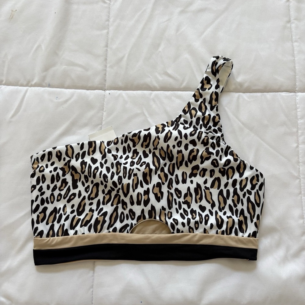 NWT Summerful Womens D Cup Bikini Top One Shoulder Summer Beach Swimsuit Cheetah